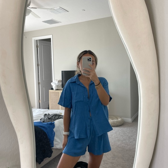 Blue linen lounge set, cottony gauze soft linen material - Picture 4 of 6